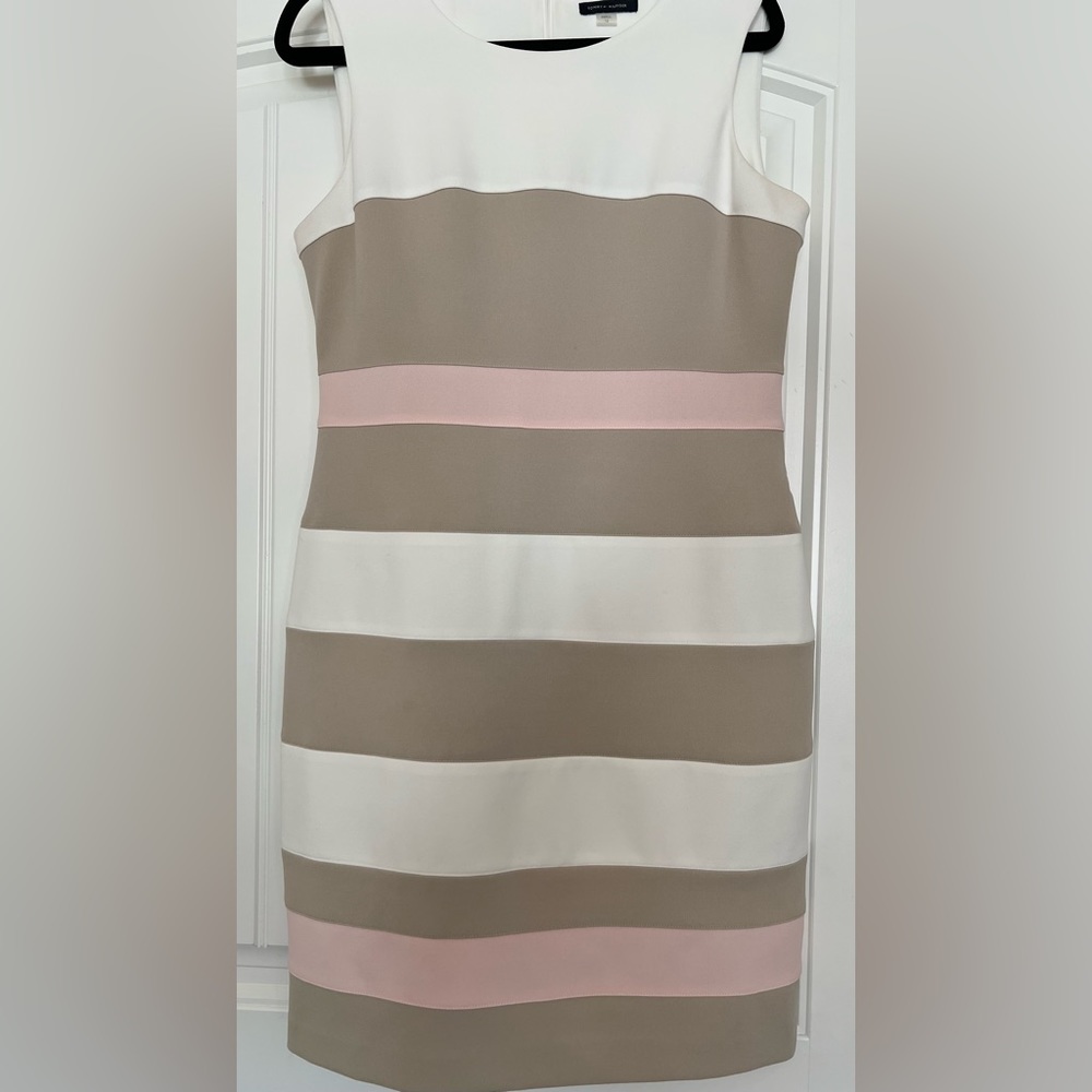 Pink brown cream color block dress